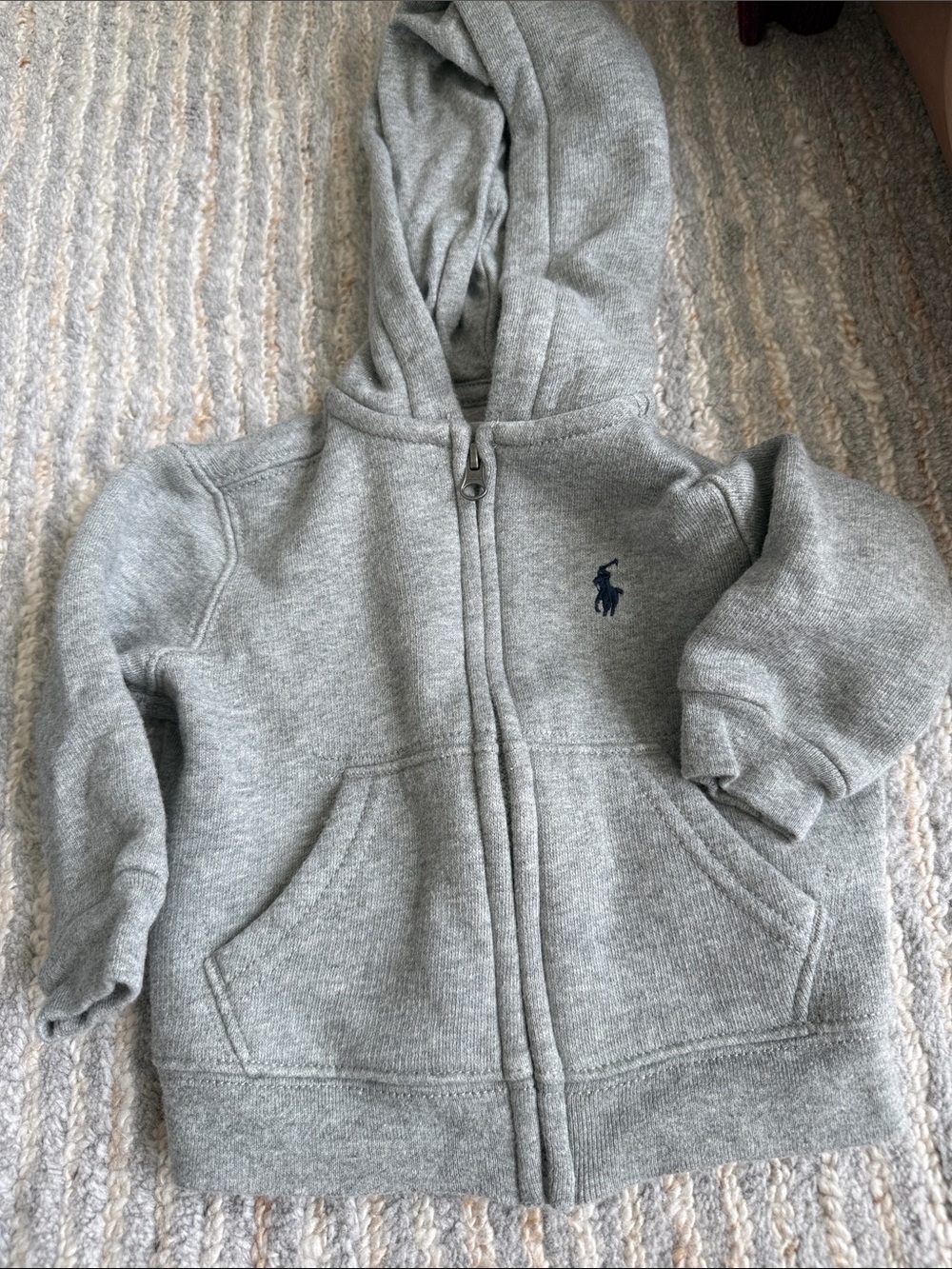 Ralph Lauren Light Gray Zip-Up Hoodie with Navy Polo Logo